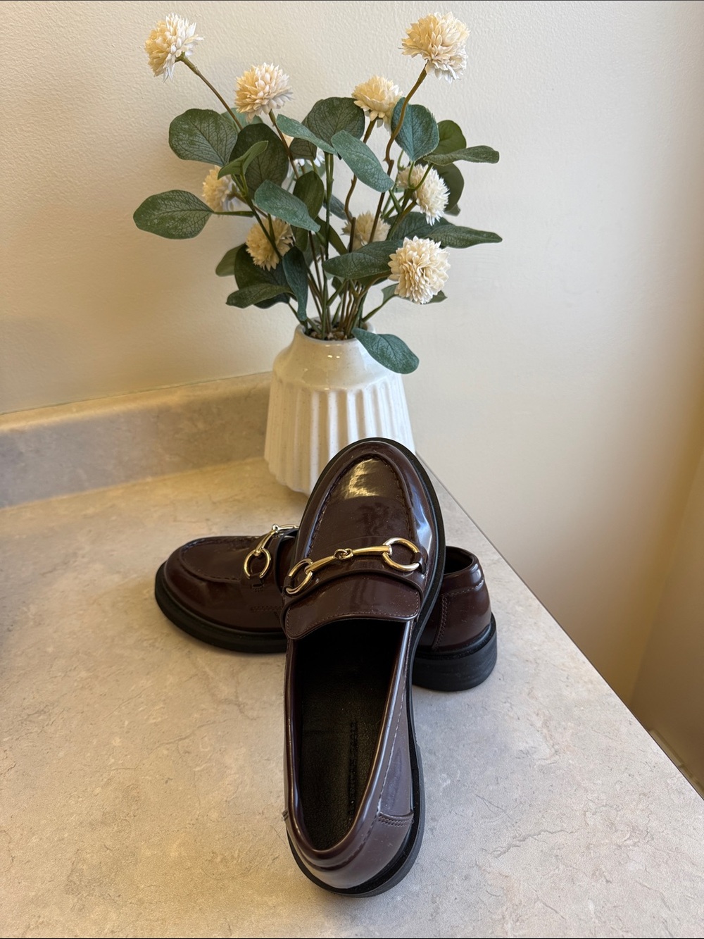 Women's Patent Leather Horsebit Loafers in Deep Brown